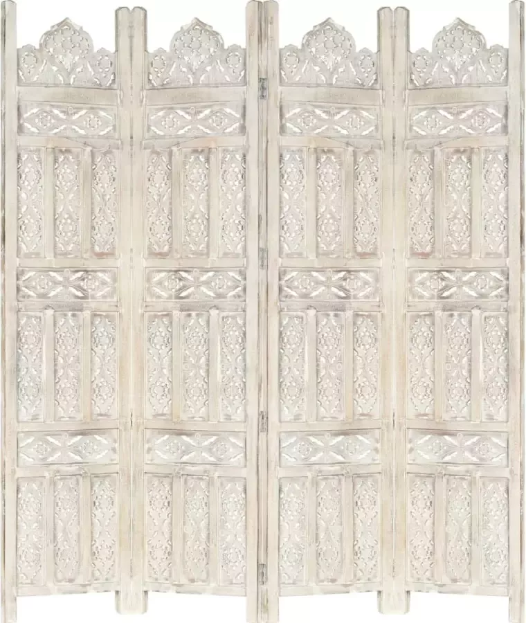 Prolenta Premium Kamerscherm met 4 panelen handgesneden 160x165 cm mangohout wit