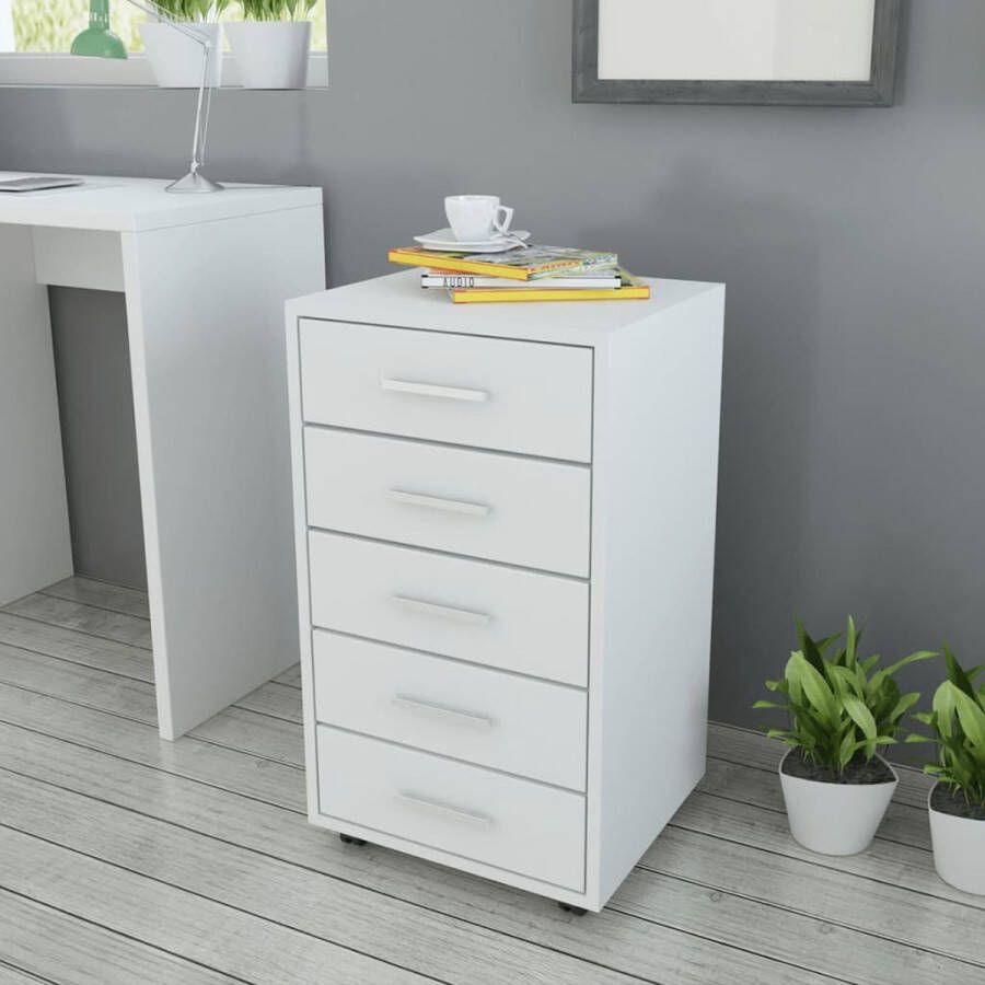 Prolenta Premium Kantoor ladeblok op wielen 5 lades wit