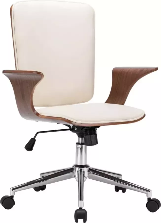 Prolenta Premium Kantoorstoel draaibaar kunstleer en gebogen hout crème
