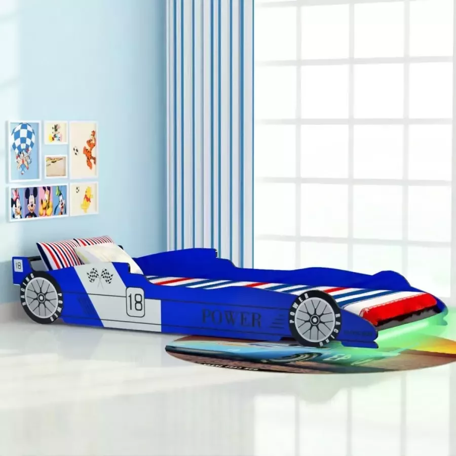 Prolenta Premium Kinderbed raceauto met LED-verlichting blauw 90x200 cm
