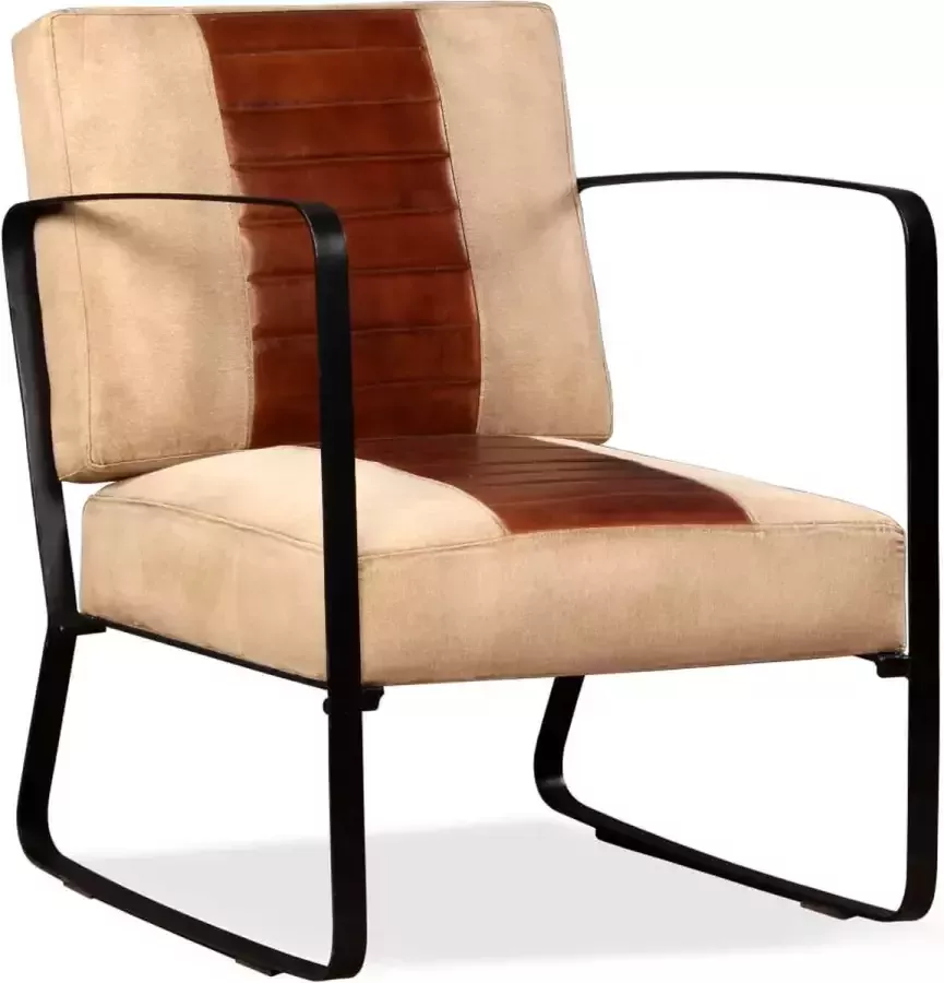 Prolenta Premium Loungestoel echt geitenleer en canvas bruin