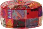 Prolenta Premium Poef patchwork rond handgemaakt 40x20 cm katoen rood - Thumbnail 2