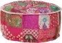 Prolenta Premium Poef patchwork rond handgemaakt 40x20 cm katoen roze - Thumbnail 2