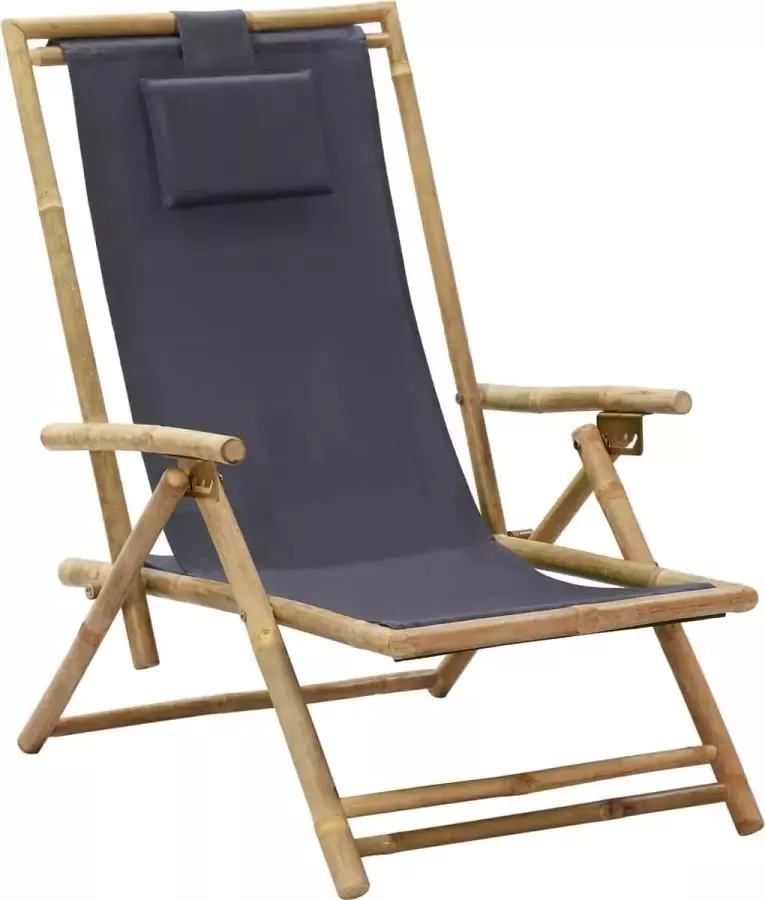 Prolenta Premium Relaxstoel verstelbaar bamboe en stof donkergrijs
