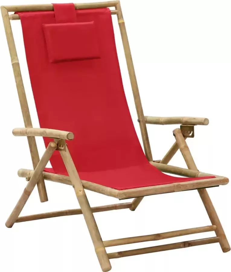 Prolenta Premium Relaxstoel verstelbaar bamboe en stof rood