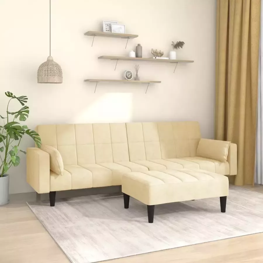 ForYou Prolenta Premium Slaapbank 2-zits met 2 kussens en voetenbank fluweel crèmekleur - Foto 2