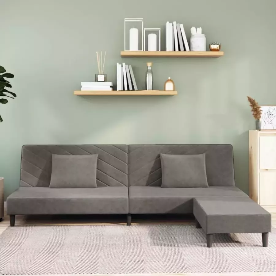ForYou Prolenta Premium Slaapbank 2-zits met 2 kussens en voetenbank fluweel lichtgrijs