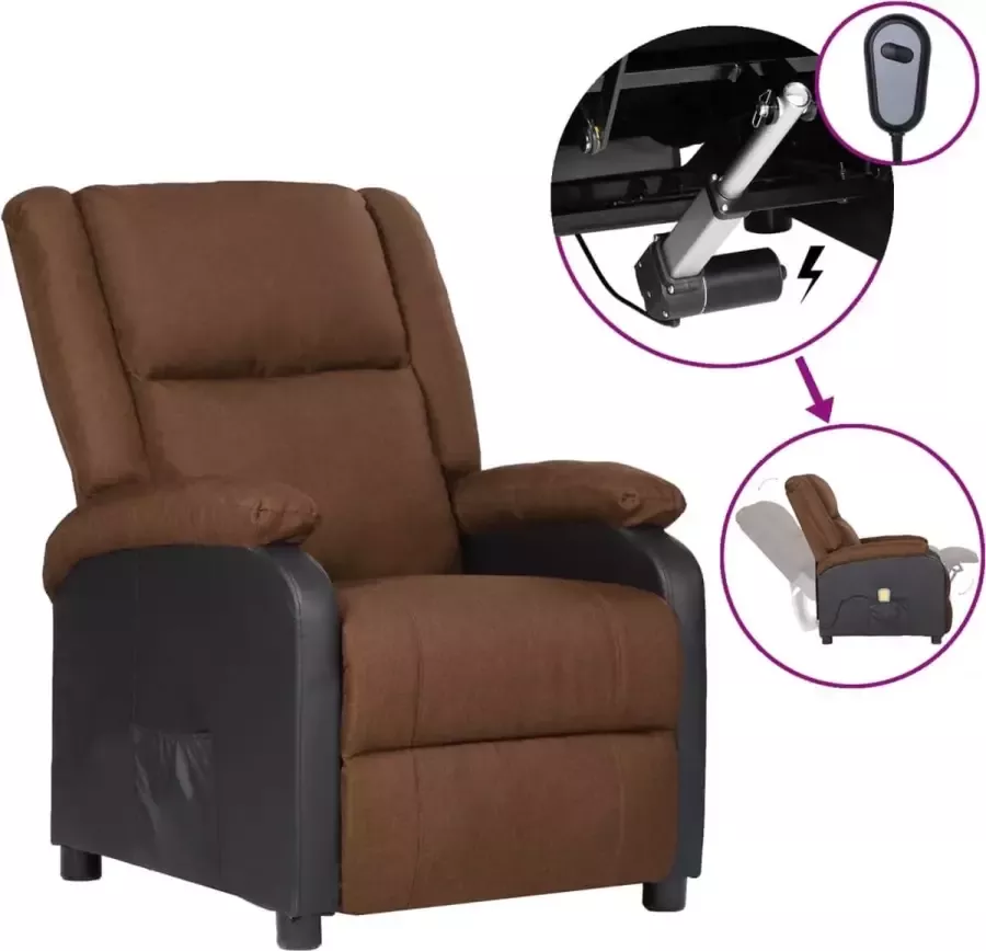 Prolenta Premium Televisiefauteuil elektrisch kunstleer en stof bruin- Fauteuil Fauteuils met armleuning Hoes stretch Relax Design