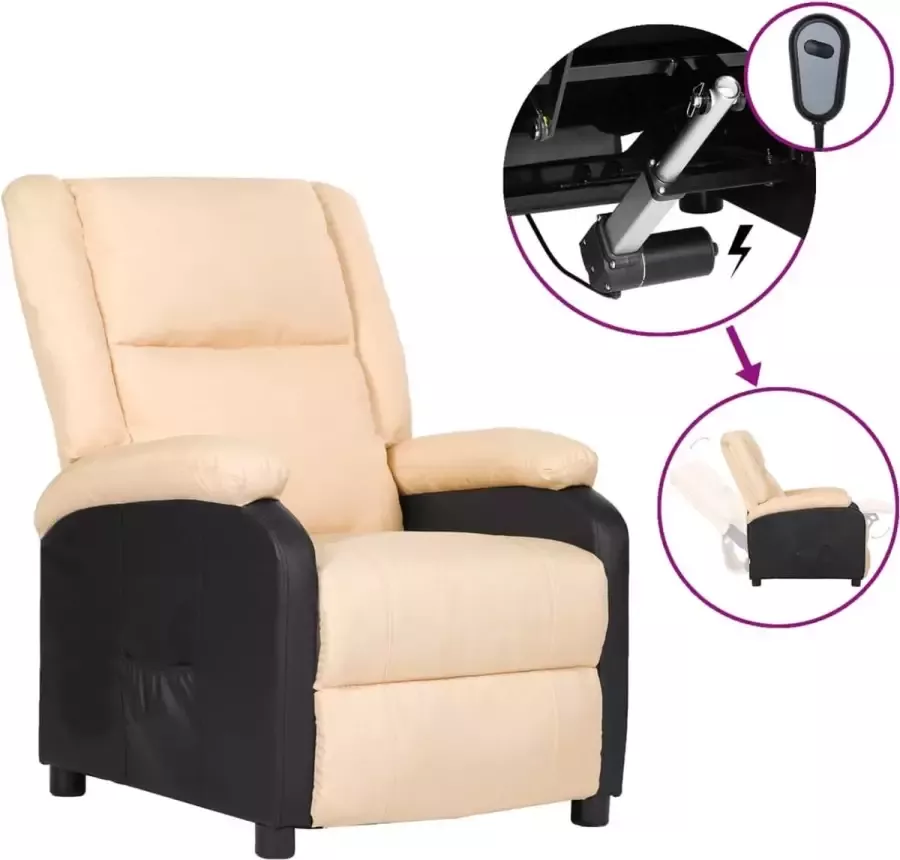 Prolenta Premium Televisiefauteuil elektrisch kunstleer en stof crèmekleurig- Fauteuil Fauteuils met armleuning Hoes stretch Relax Design