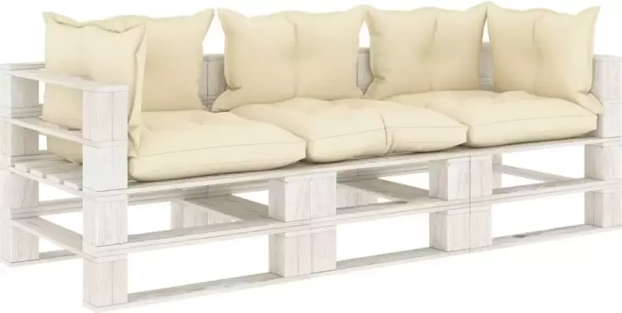 Prolenta Premium Tuinbank 3-zits met crèmekleurige kussens pallet hout