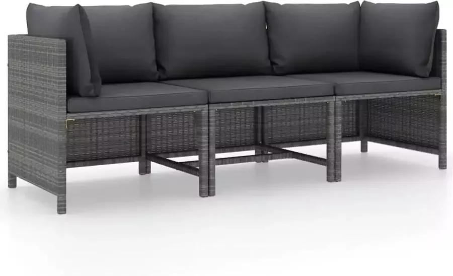 Prolenta Premium Tuinbank 3-zits met kussens poly rattan grijs