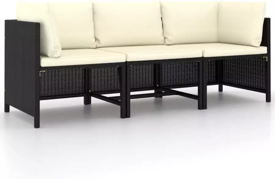 Prolenta Premium Tuinbank 3-zits met kussens poly rattan zwart