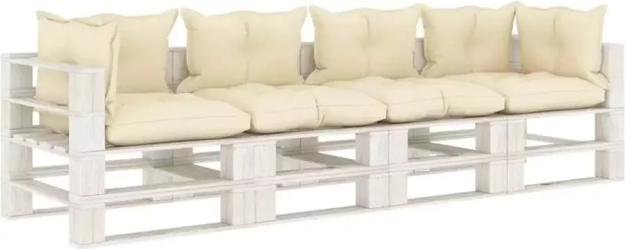 Prolenta Premium Tuinbank 4-zits met crèmekleurige kussens pallet hout