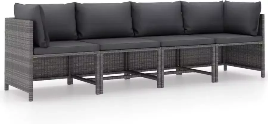 Prolenta Premium Tuinbank 4-zits met kussens poly rattan grijs