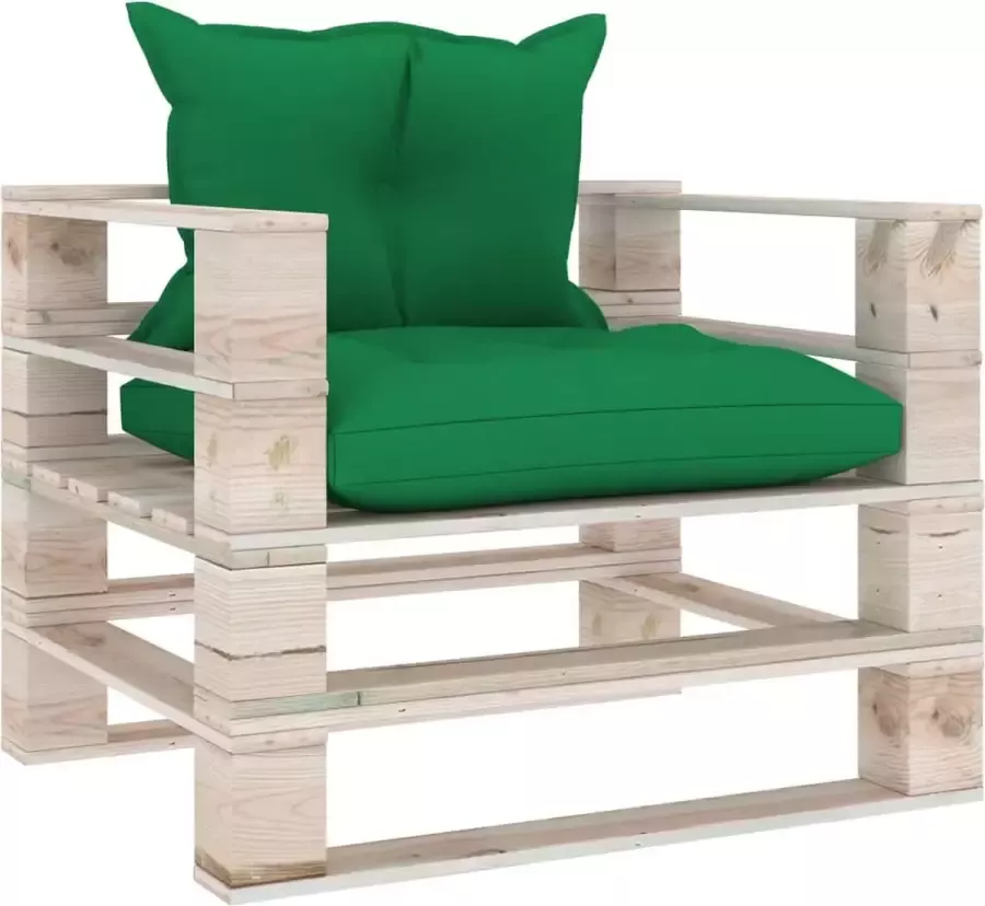 Prolenta Premium Tuinbank met groene kussens pallet grenenhout