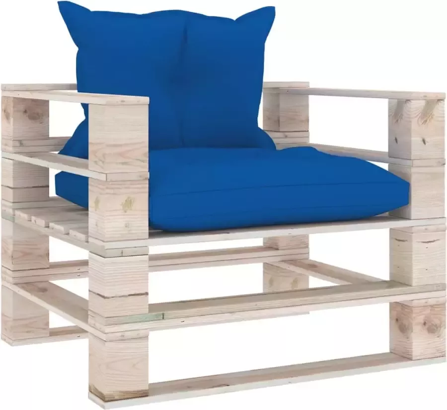 Prolenta Premium Tuinbank met koningsblauwe kussens pallet grenenhout