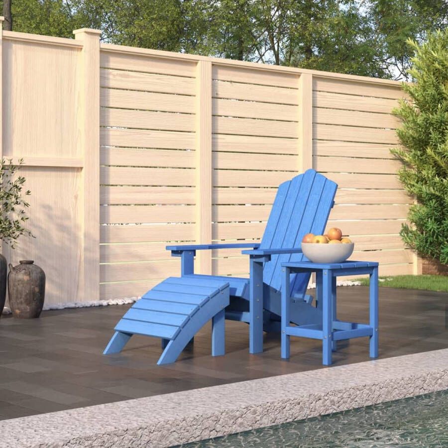 Prolenta Premium Tuinstoel Adirondack met voetenbank en tafel HDPE aquablauw