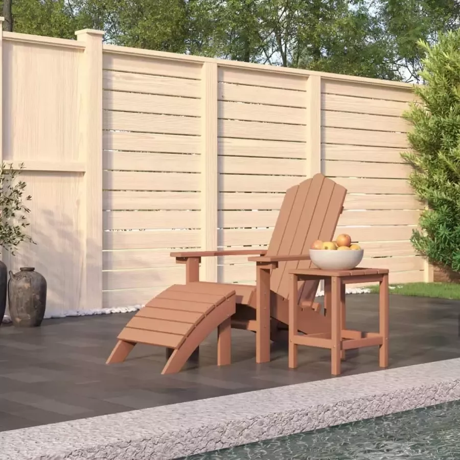 Prolenta Premium Tuinstoel Adirondack met voetenbank en tafel HDPE bruin