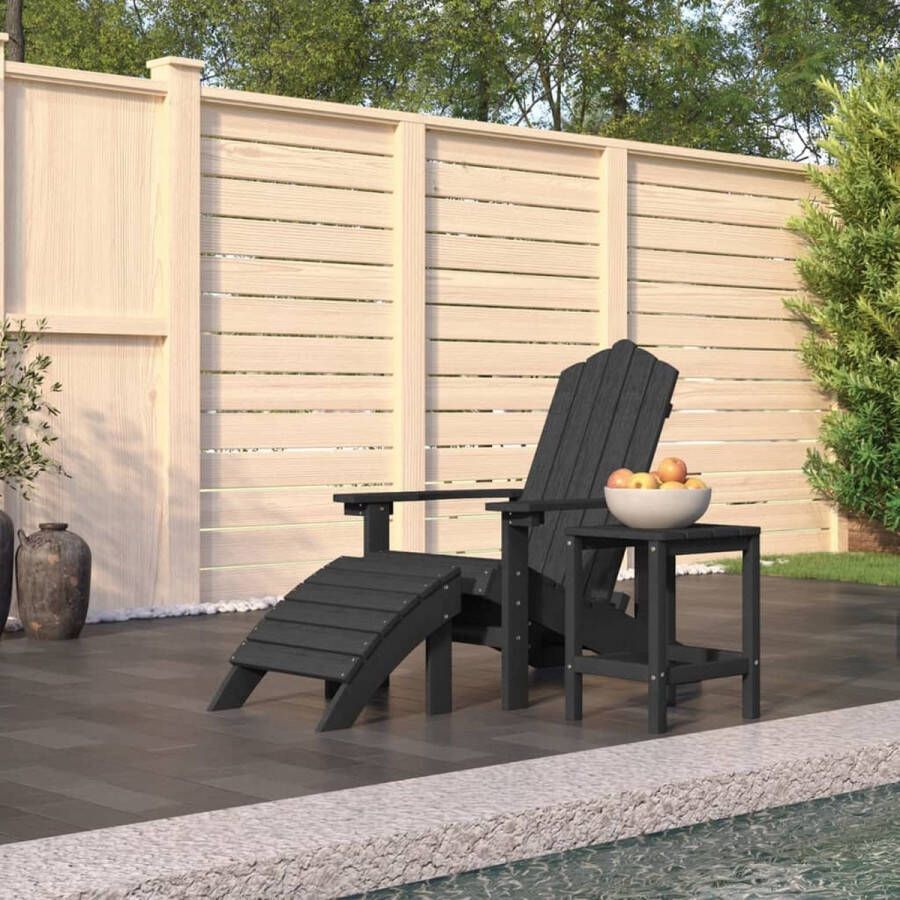 Prolenta Premium Tuinstoel Adirondack met voetenbank tafel HDPE antracietkleurig