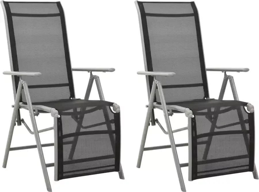 Prolenta Premium Tuinstoelen 2 st verstelbaar textileen aluminium zilverkleurig