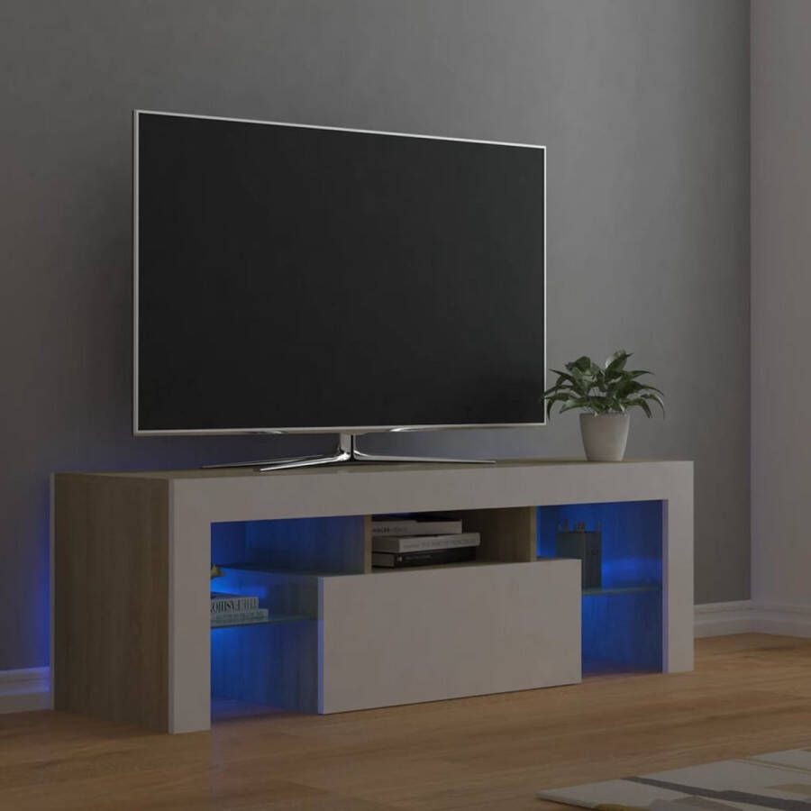 ForYou Prolenta Premium Tv-meubel met LED-verlichting 120x35x40cm wit sonoma eikenkleur - Foto 1