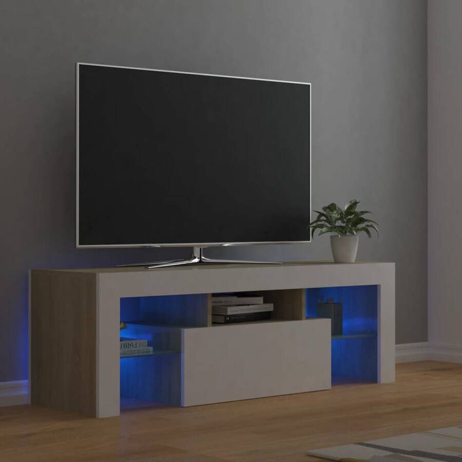 ForYou Prolenta Premium Tv-meubel met LED-verlichting 120x35x40cm wit sonoma eikenkleur