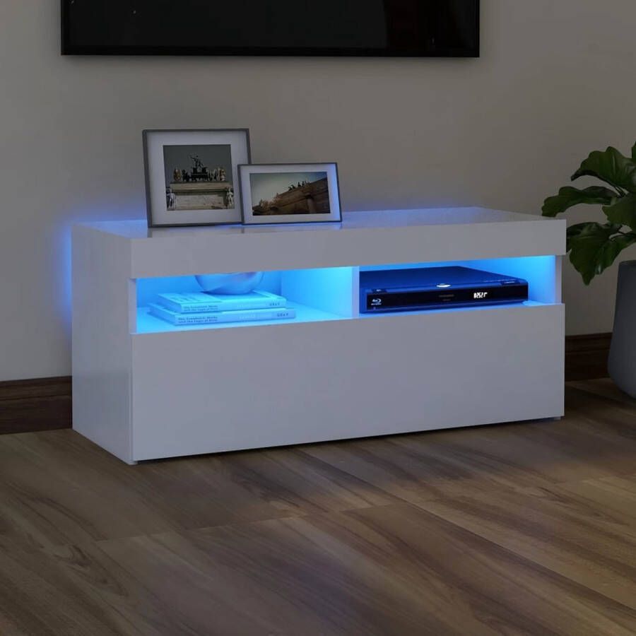 Prolenta Premium Tv-meubel met LED-verlichting 90x35x40 cm wit