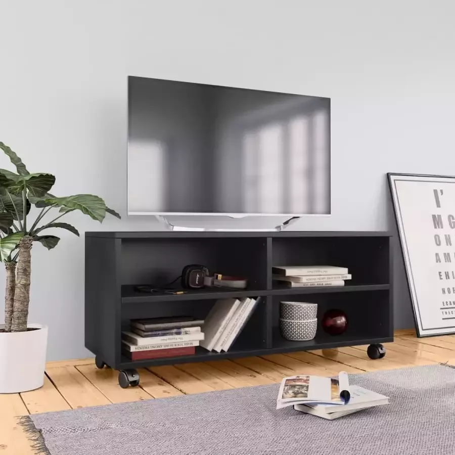 Prolenta Premium Tv-meubel met wieltjes 90x35x35 cm bewerkt hout zwart