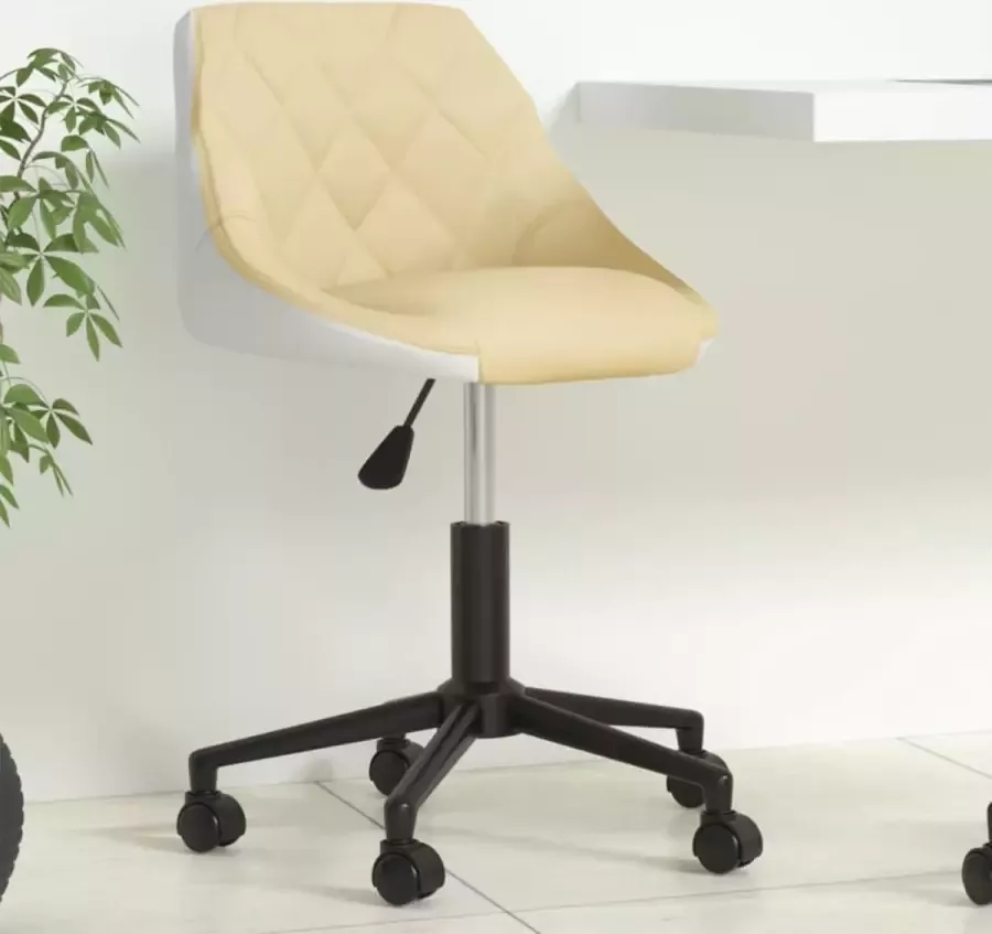 Prolenta Premium vidaXL Kantoorstoel draaibaar kunstleer crèmekleurig en wit - Foto 3