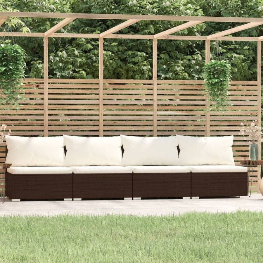 Prolenta Premium Vierzitsbank met kussens poly rattan bruin