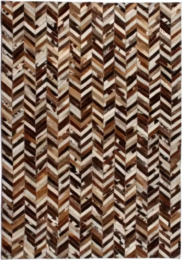 Prolenta Premium Vloerkleed chevron patchwork 80x150 cm echt leer bruin wit