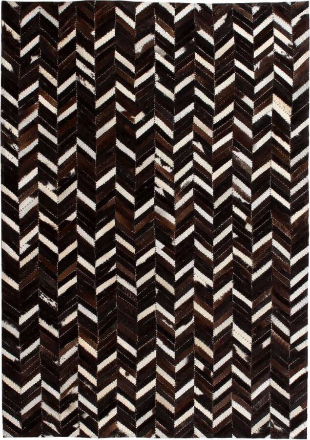Prolenta Premium Vloerkleed chevron patchwork 80x150 cm echt leer zwart wit