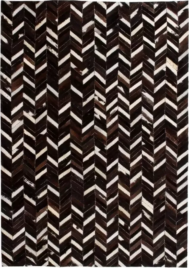 Prolenta Premium Vloerkleed chevron patchwork 80x150 cm echt leer zwart wit