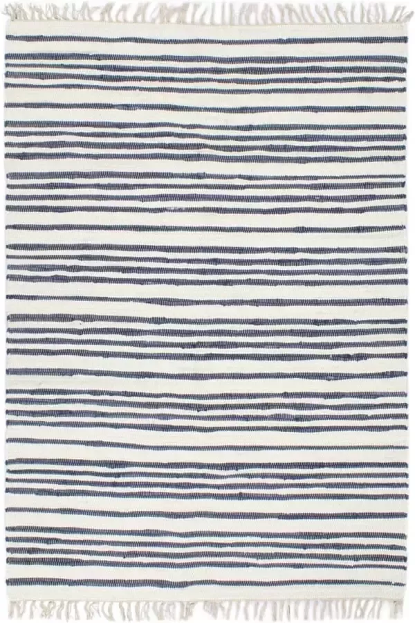 Prolenta Premium Vloerkleed chindi handgeweven 120x170 cm katoen blauw en wit