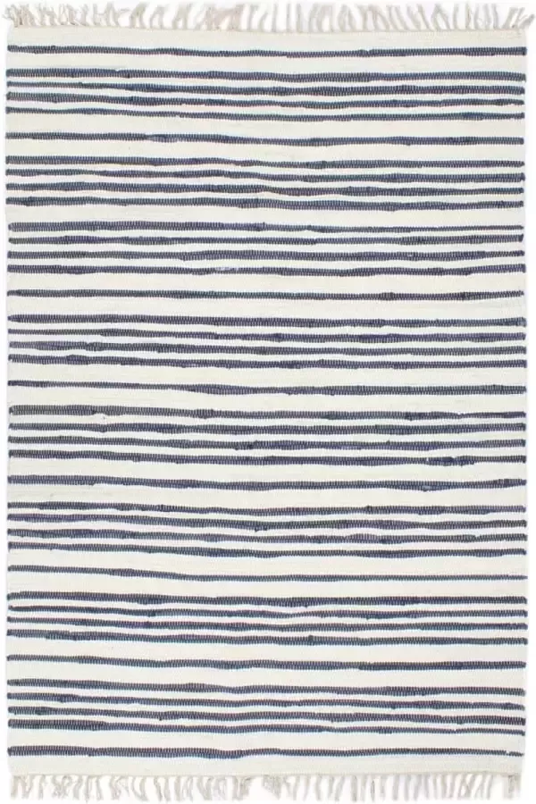 Prolenta Premium Vloerkleed chindi handgeweven 160x230 cm katoen blauw en wit