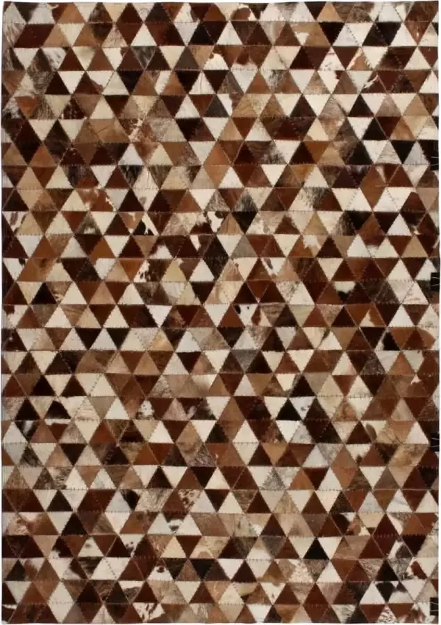 Prolenta Premium Vloerkleed driehoek patchwork 120x170 cm echt leer bruin wit