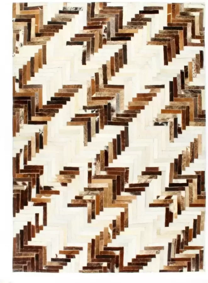 Prolenta Premium Vloerkleed patchwork 80x150 cm echt harig leer bruin wit