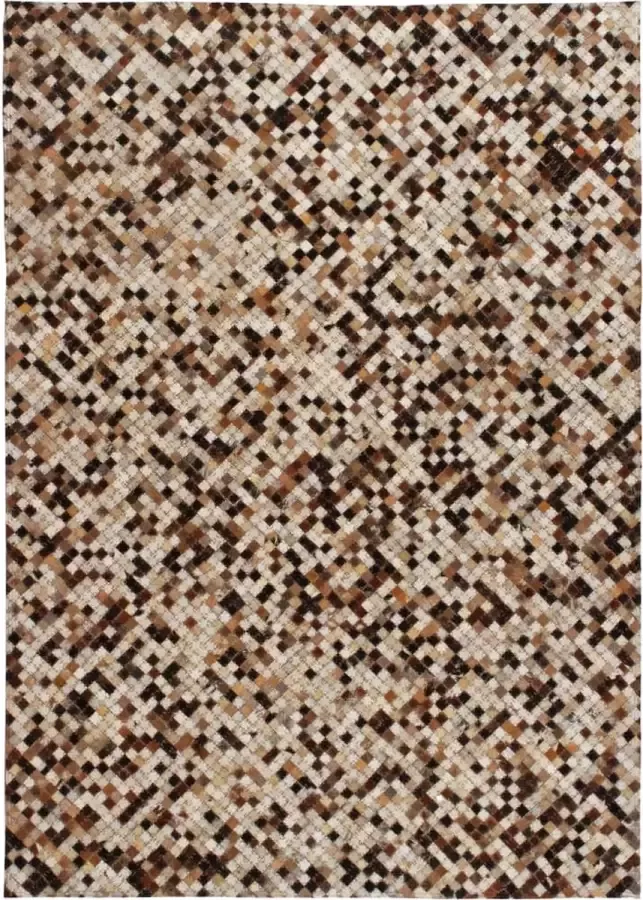 Prolenta Premium Vloerkleed patchwork vierkant 80x150 cm leer vierkant bruin wit