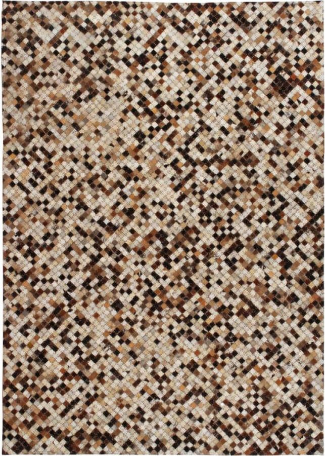 Prolenta Premium Vloerkleed vierkant patchwork 160x230 cm echt leer bruin wit