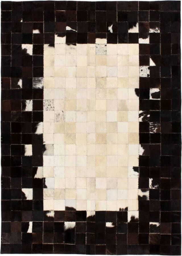 Prolenta Premium Vloerkleed vierkant patchwork 80x150 cm echt leer zwart wit
