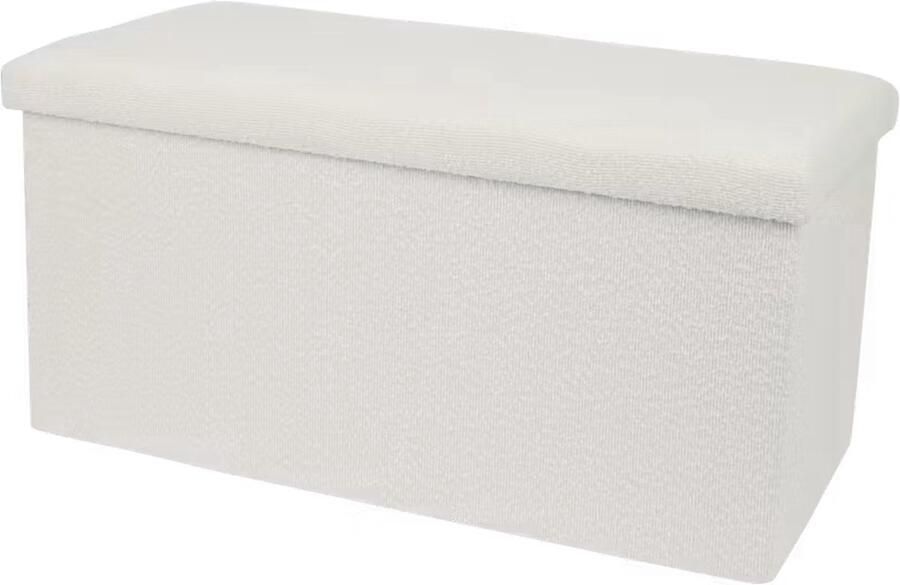 Promaix Stijlvolle Poef met Opbergruimte Teddy Bankje Organizer in Luxe Witte Stof Opvouwbaar en Stevig Ideaal voor Woonkamer Slaapkamer Kantoor en Kleedkamer 80 x 40 x 40 cm Multi-inzetbare Poef voor een opgeruimd interieur! - Foto 2