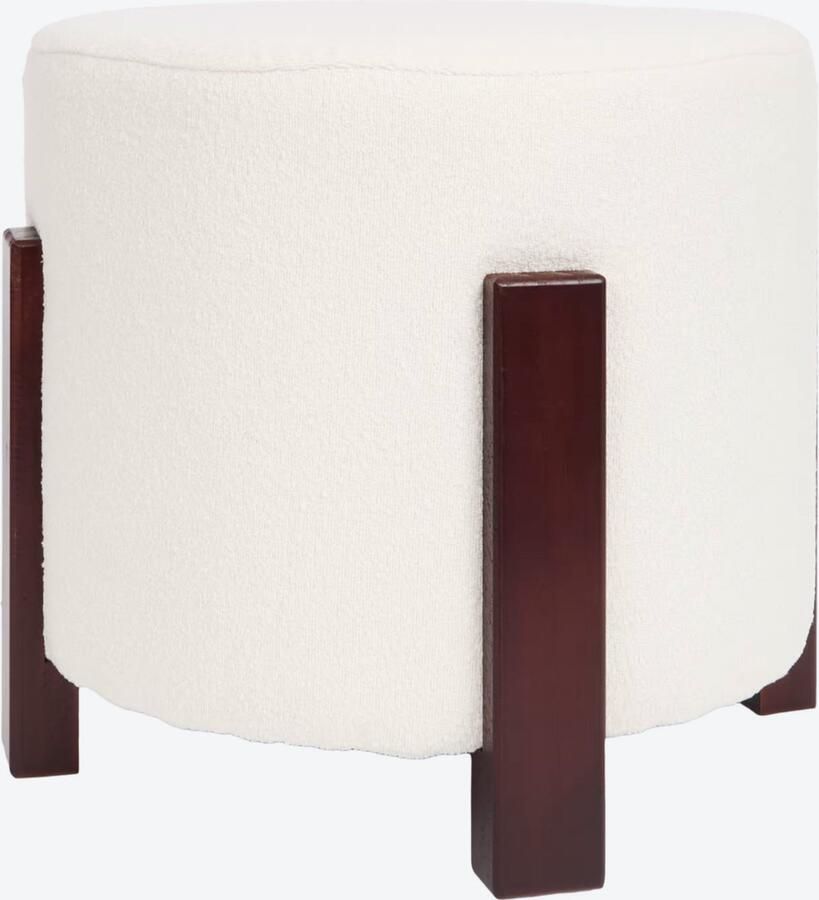 Promaix Studio Home poef met bamboe poten Creme poef met walnoot bruine poten