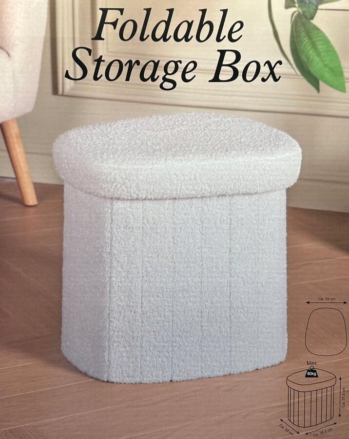 Promaix Teddy Poef Beige Opbergpoef Boho Design Organische Vorm Ca. 38 5 cm Hoog Met Opbergruimte