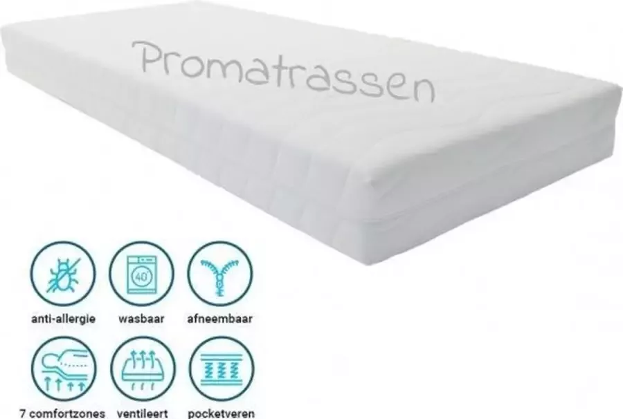 ProMatrassen Pocketveer Pocketvering Matras 7 zone Pocketvering Comfort XXL 160x200 Dikte 25cm STEVIG