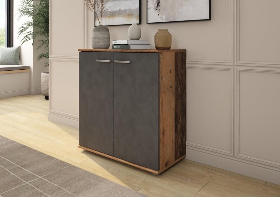 Promeubels Dressoir Manchester 1 Old wood Antraciet 71cm Commode Opbergkast