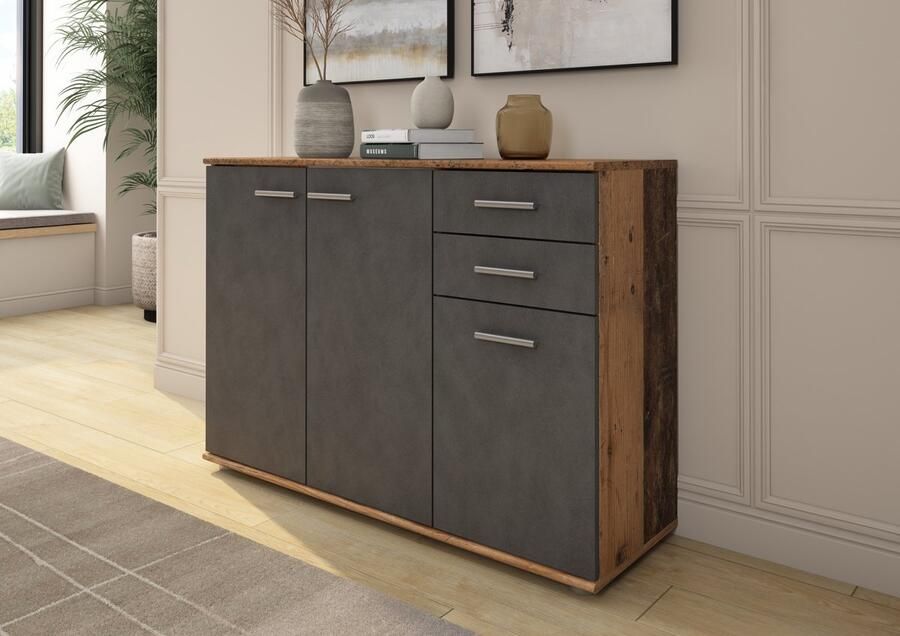 Promeubels Dressoir Manchester 3 Old wood Antraciet 106cm Commode Opbergkast