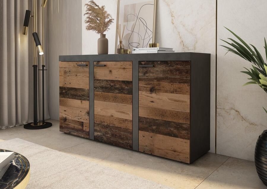 Promeubels Dressoir Rocky 2 Old wood Antraciet 149 cm Commode Woonkamer Slaapkamer Opbergkast