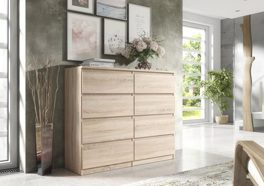 Promeubels Pro-meubels Ladekast Ibiza Licht eiken 120cm 8 lades Kast Commode Slaapkamer