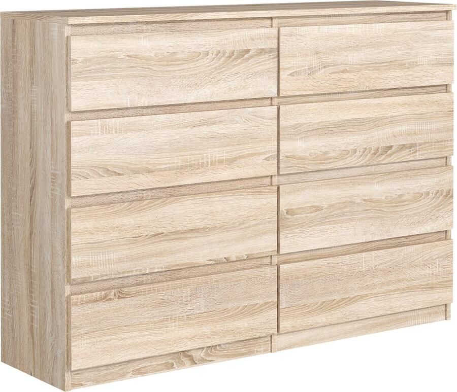 Promeubels Pro-meubels Ladekast Ibiza Licht eiken 138 cm 8 lades Kast Commode Slaapkamer