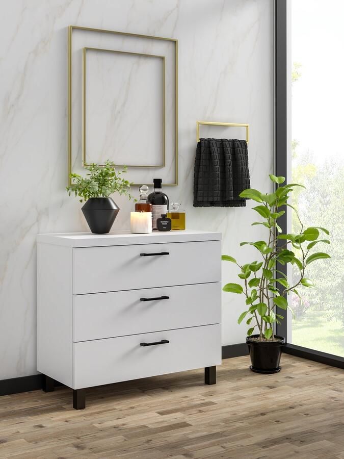 Promeubels Pro-meubels Ladekast Novara Wit 60cm Opbergkast 3 lades Commode